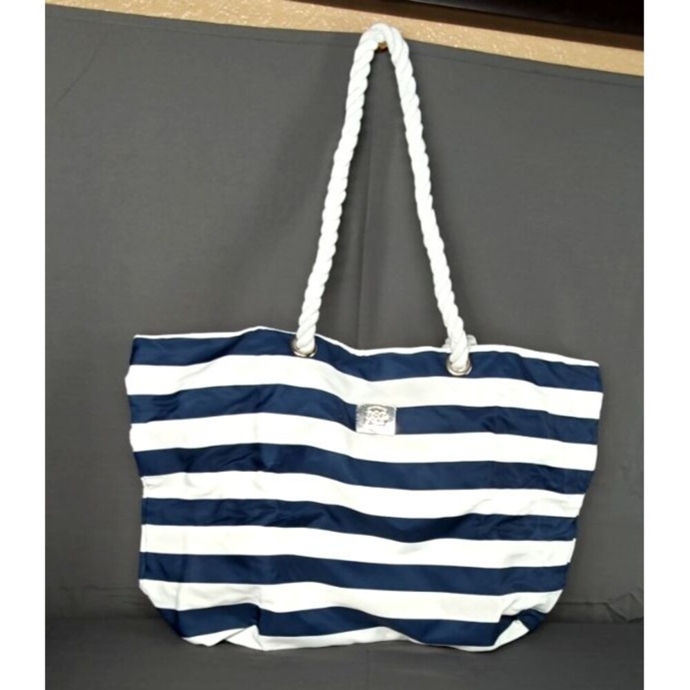 NWT Bang & Carsen Large Blue & White Striped Beach Bag Rope Handles